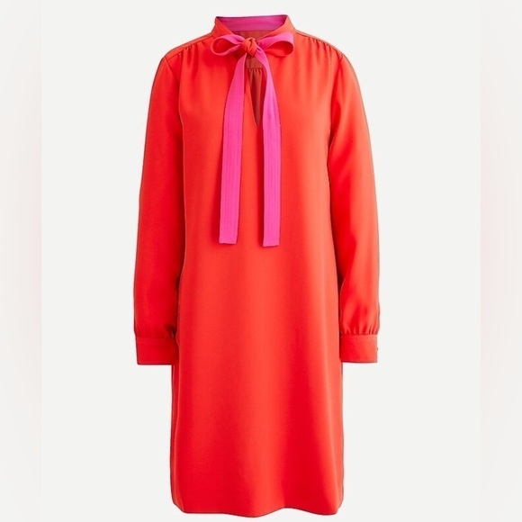 J. Crew Red Shift Dress Long Sleeves w/ Necktie 365 Crepe Size 2 - Picture 1 of 2